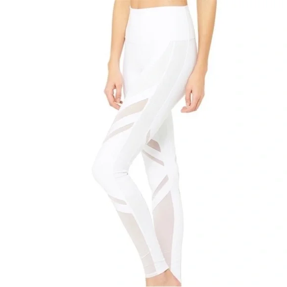 ALO Yoga EPIC White Mesh Panel Leggings size Small - Picture 3 of 14